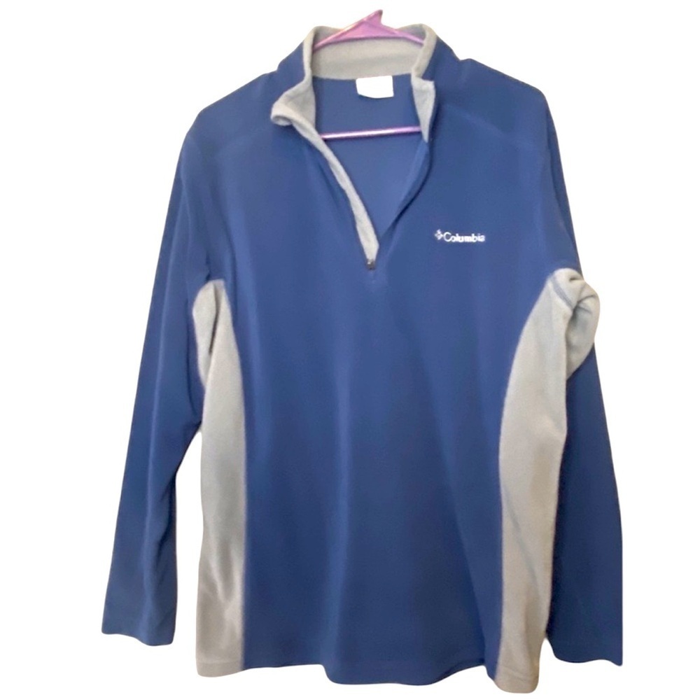 Columbia fleece jacket coat pullover blue grey quarter zip Sz S   H-11